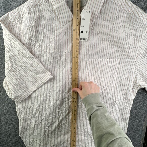 Standard Cloth Button Up Shirt Men's Size Large Striped Beige Short Sleeve NWT - Picture 2 of 11